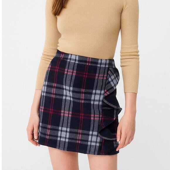 J. Crew Dresses & Skirts - J Crew Plaid Ruffle Front Mini Skirt in Double Serge Wool